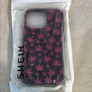 SHEIN Black and Pink iPhone Case with Bold Leaf Design